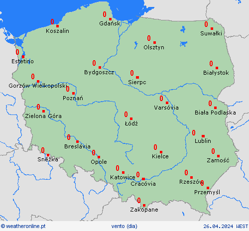 vento Polónia Europa mapas de previsão
