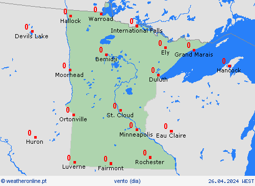 vento Minnesota América do Norte mapas de previsão