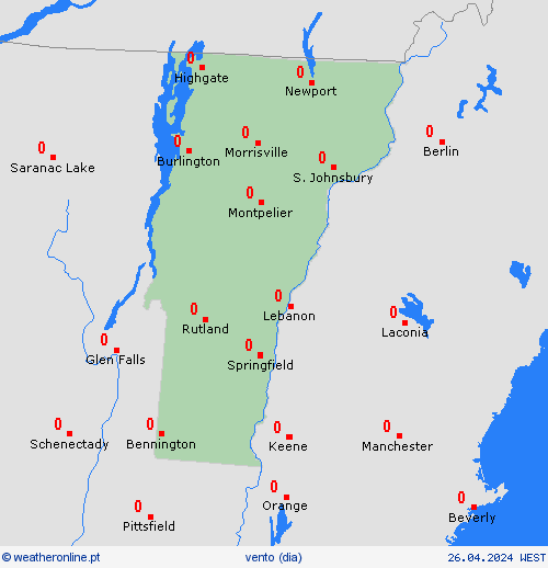 vento Vermont América do Norte mapas de previsão