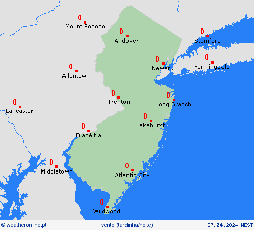 vento Nova Jersey América do Norte mapas de previsão