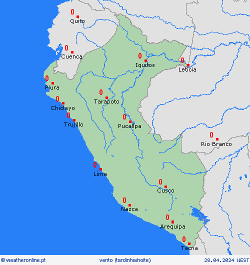 vento Peru América do Sul mapas de previsão