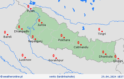 vento Nepal Ásia mapas de previsão