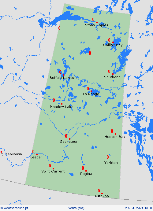 vento Saskatchewan América do Norte mapas de previsão
