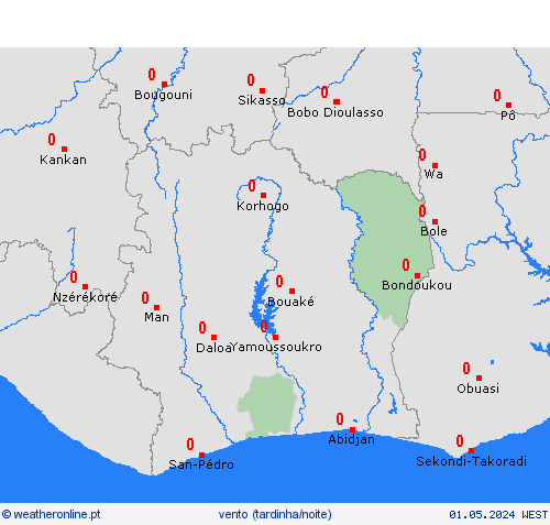 vento Costa do Marfim África mapas de previsão