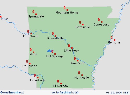 vento Arkansas América do Norte mapas de previsão