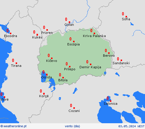 vento Macedónia do Norte Europa mapas de previsão