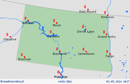 vento Dakota do Norte América do Norte mapas de previsão