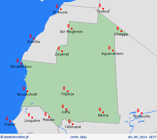 vento Mauritânia África mapas de previsão