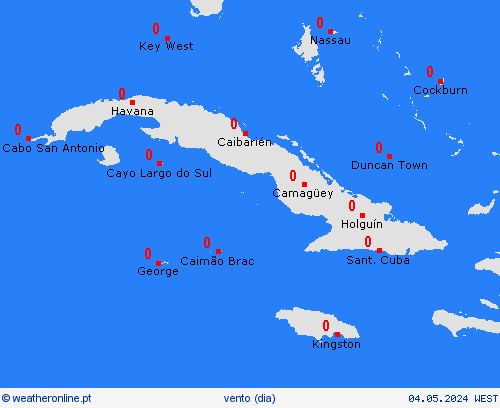 vento Ilhas Cayman América Central mapas de previsão