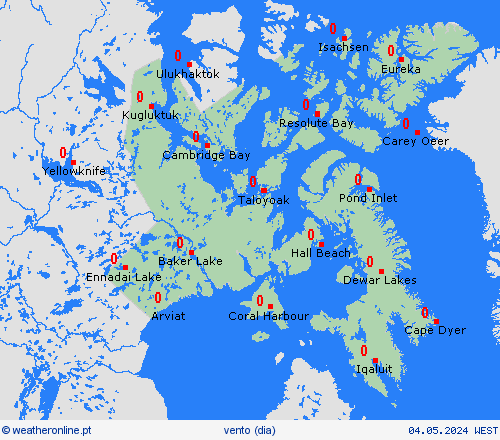 vento Nunavut América do Norte mapas de previsão