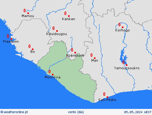 vento Libéria África mapas de previsão