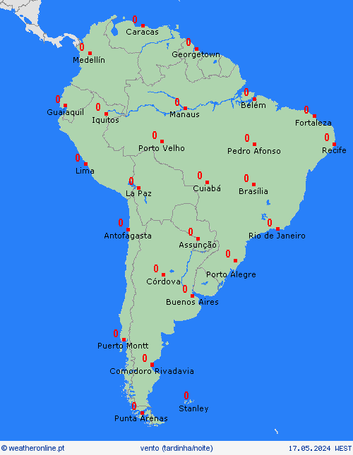vento  América do Sul mapas de previsão