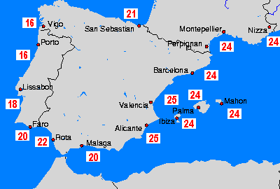 West Mediterranean Mapas da temperatura da água
