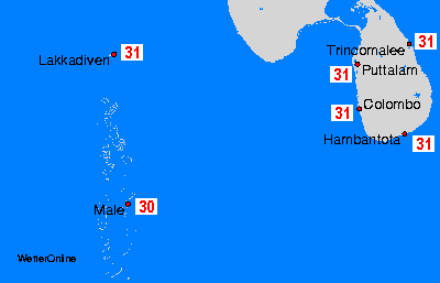 Maledives, Sri Lanka Mapas da temperatura da água