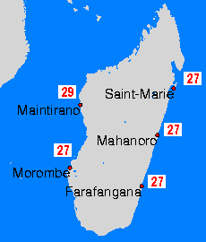 Madagaskar Mapas da temperatura da água