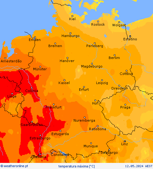 temperatura máxima mapas de previsão