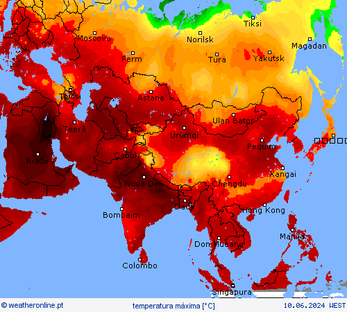 temperatura máxima mapas de previsão