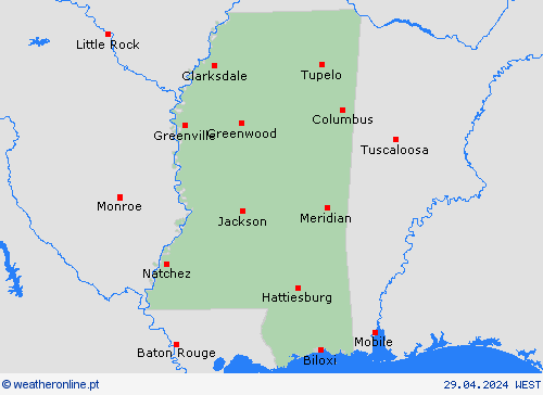  Mississippi América do Norte mapas de previsão