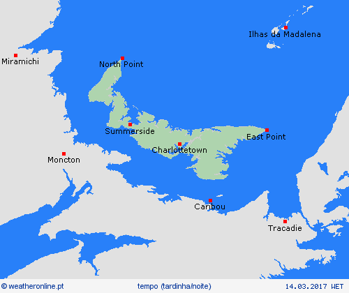 visão geral Ilhas do Príncipe Eduardo América do Norte mapas de previsão