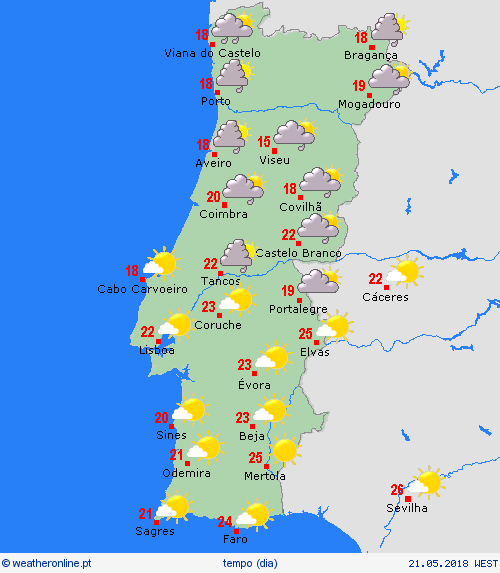 visão geral  Portugal mapas de previsão