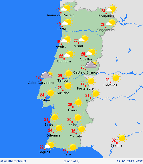 visão geral  Portugal mapas de previsão