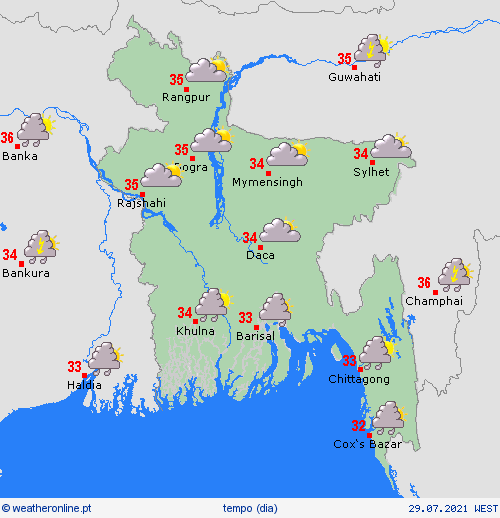 visão geral Bangladesh Ásia mapas de previsão