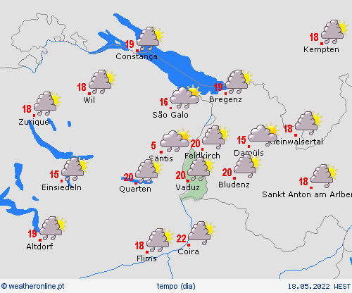 visão geral Liechtenstein Europa mapas de previsão