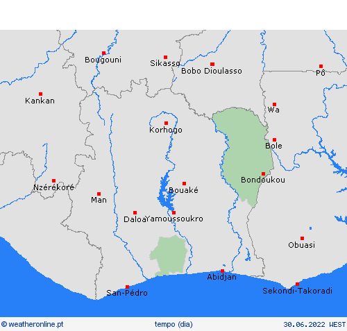 visão geral Costa do Marfim África mapas de previsão