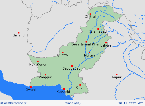 visão geral Paquistão Ásia mapas de previsão
