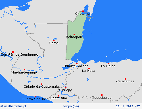visão geral Belize América Central mapas de previsão
