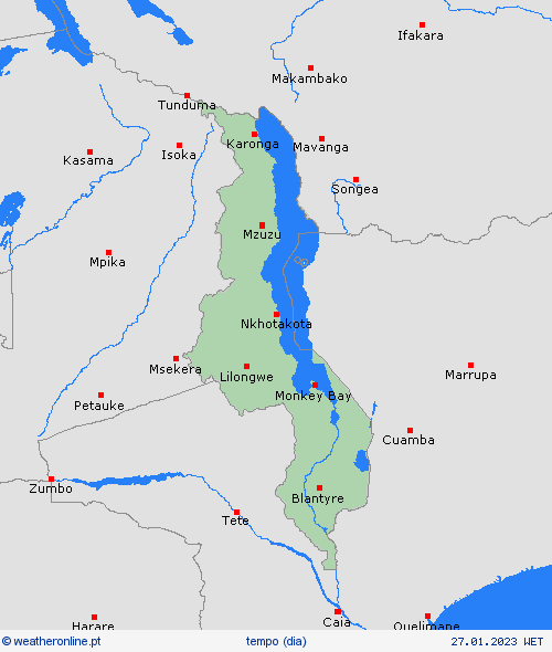 visão geral Malawi África mapas de previsão