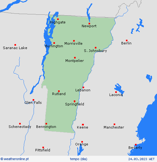 visão geral Vermont América do Norte mapas de previsão