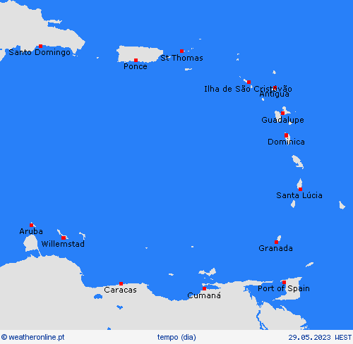 visão geral Pequenas Antilhas América Central mapas de previsão