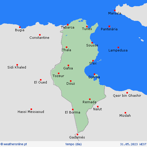 visão geral Tunísia África mapas de previsão