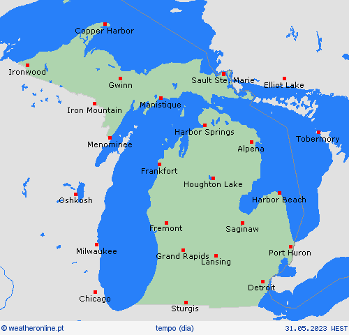 visão geral Michigan América do Norte mapas de previsão