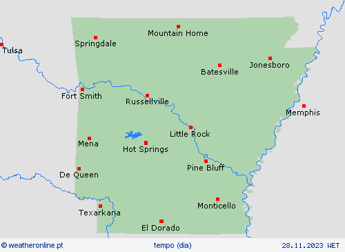 visão geral Arkansas América do Norte mapas de previsão