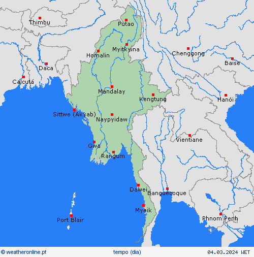 visão geral Myanmar Ásia mapas de previsão