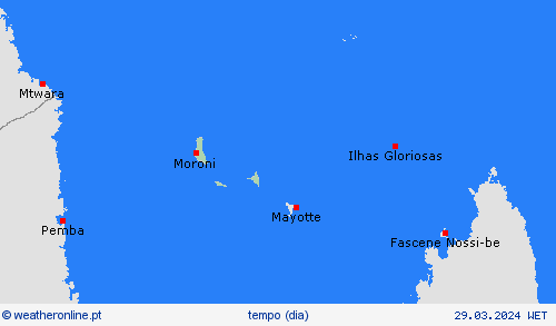 visão geral Comores África mapas de previsão