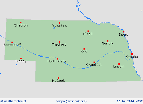 visão geral Nebraska América do Norte mapas de previsão