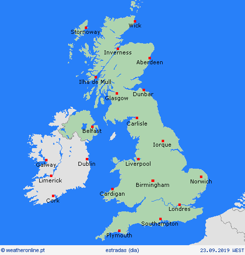 condições meteorológicas na estrada Reino Unido Europa mapas de previsão