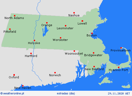 condições meteorológicas na estrada Massachusetts América do Norte mapas de previsão