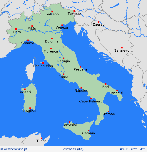 condições meteorológicas na estrada Itália Europa mapas de previsão