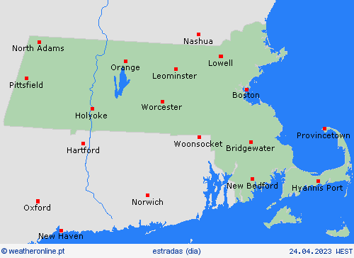 condições meteorológicas na estrada Massachusetts América do Norte mapas de previsão