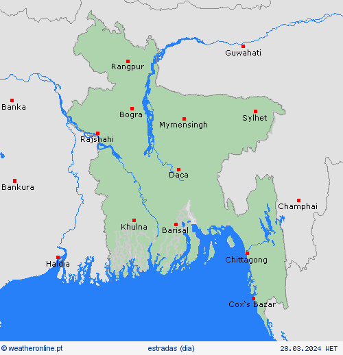 condições meteorológicas na estrada Bangladesh Ásia mapas de previsão