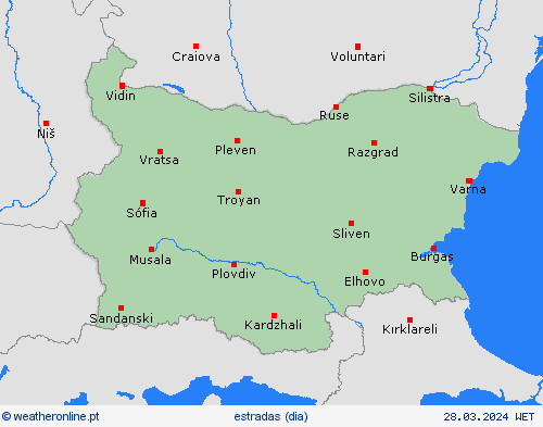 condições meteorológicas na estrada Bulgária Europa mapas de previsão