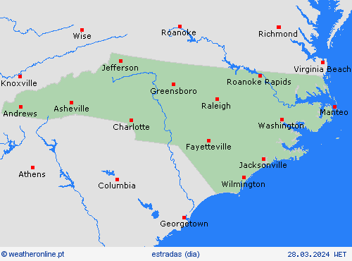 condições meteorológicas na estrada Carolina do Norte América do Norte mapas de previsão