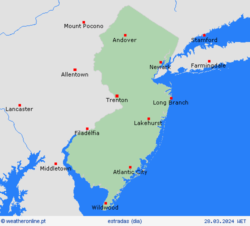 condições meteorológicas na estrada Nova Jersey América do Norte mapas de previsão