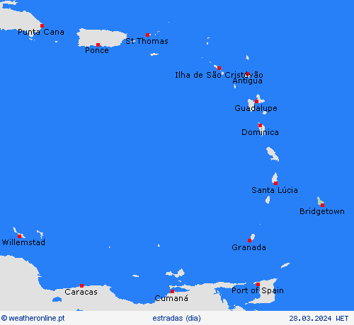 condições meteorológicas na estrada Barbados América do Sul mapas de previsão