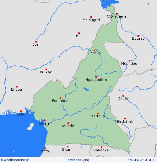 condições meteorológicas na estrada Camarões África mapas de previsão
