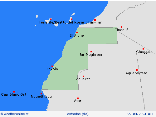 condições meteorológicas na estrada Saara Ocidental África mapas de previsão